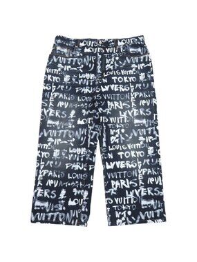 Louis Vuitton Graffiti Scribble Skate Denim Pants Cotton Indigo White 38